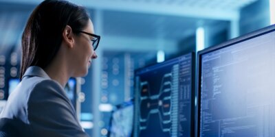 closeup shot of female IT engineer working in monitoring room