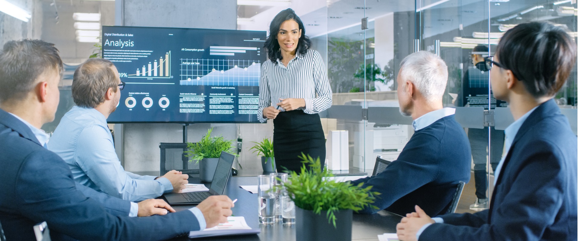 businesswoman gives report presentation