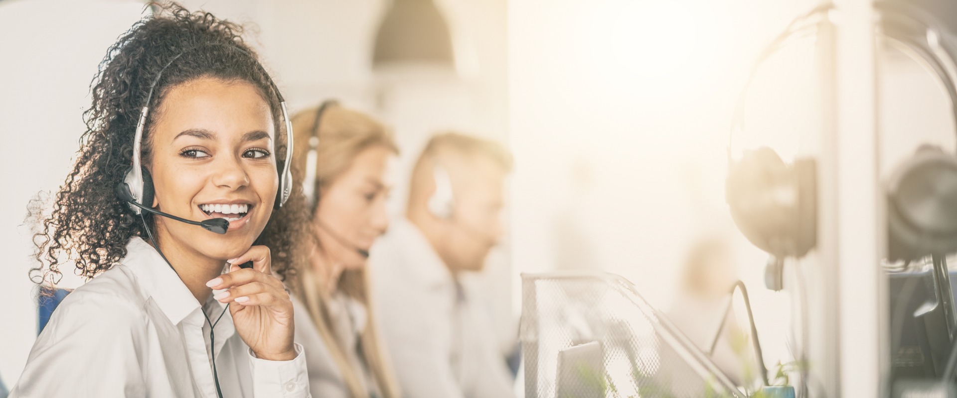 call center worker accompanied by her team