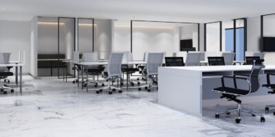 working area in modern office with white marble floor and meeting