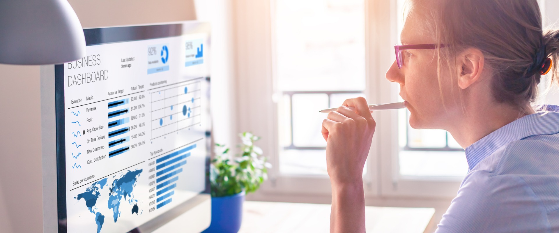 Businesswoman using an analytics dashboard